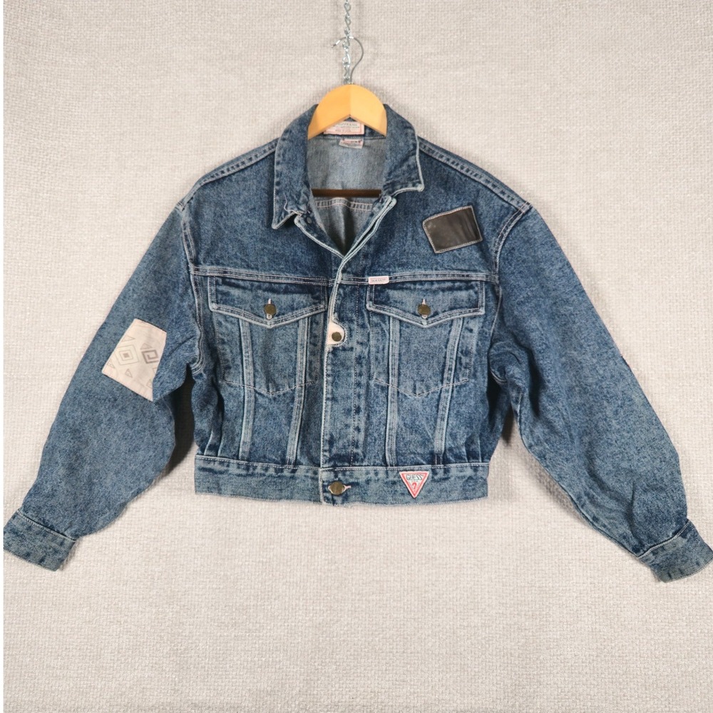 Vintage Guess Georges Marciano Acid Wash Denim Jacket‎ Patches Made in USA Sz M